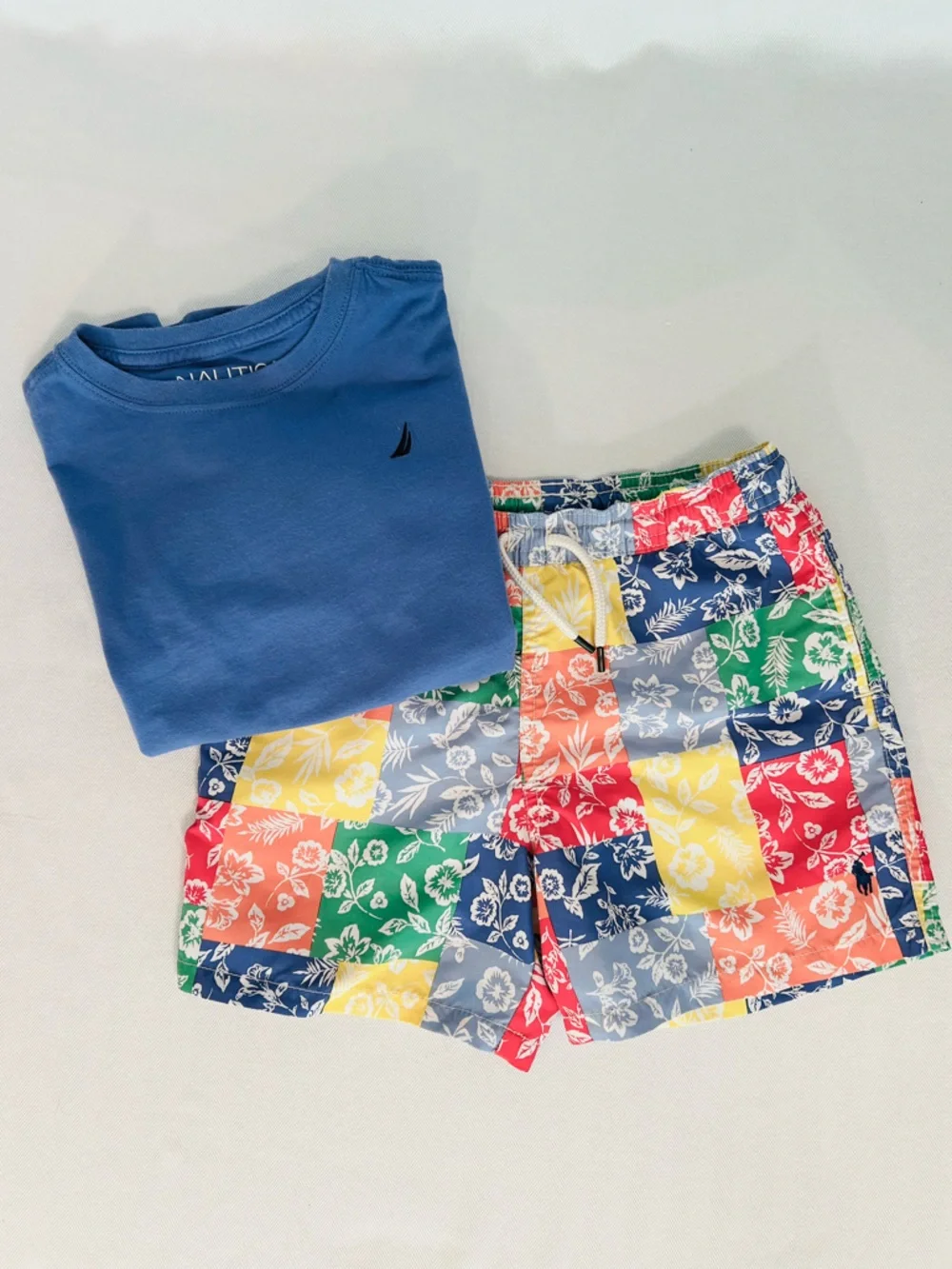 Polo Ralph Lauren Boys Traveler Patchwork Bandana Swim Trunks & Free Nautica Tee